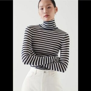 COS Slim-Fit Striped Merino Wool Turtleneck Sweater NWT